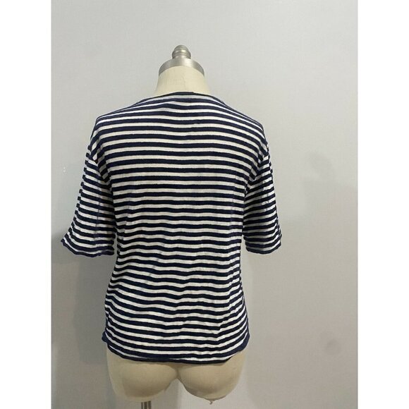 Theory Eligia Velour Stripe Knit Top Short Sleeves Pullover Boxy Women's… - Picture 5 of 7